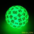 Bescon Super Jade Glow in Dark Polyhedral Würfel 100 Seiten, Luminous D100 Würfel, 100 Seitenwürfel, Glühende D100 Spiel Würfel