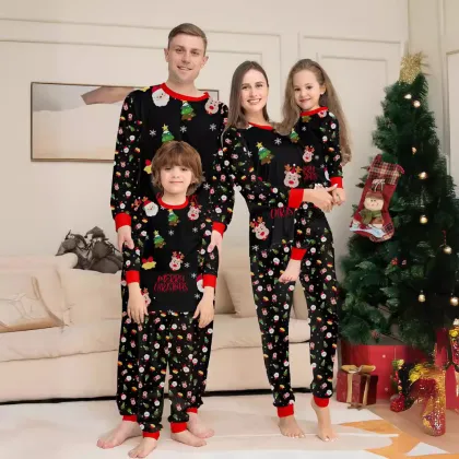 2024 Family Christmas Printed Pajamas Round Neck Long Sleeve Set