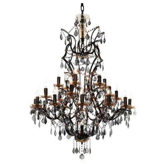 19th Century American Rustic Iron 25-Light Crystal Chandelier