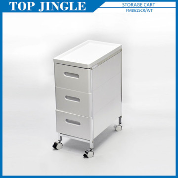 3-tier White Colro Metal Narrow Drawer And Tray Trolley
