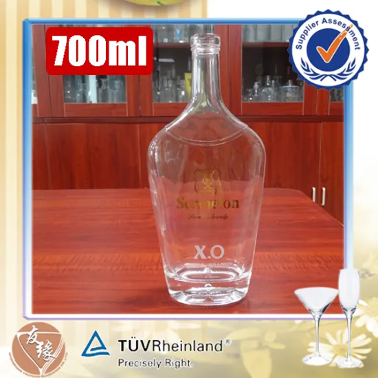 Empty gold decaled food grade high-end flint glass 700ml spirit bottles