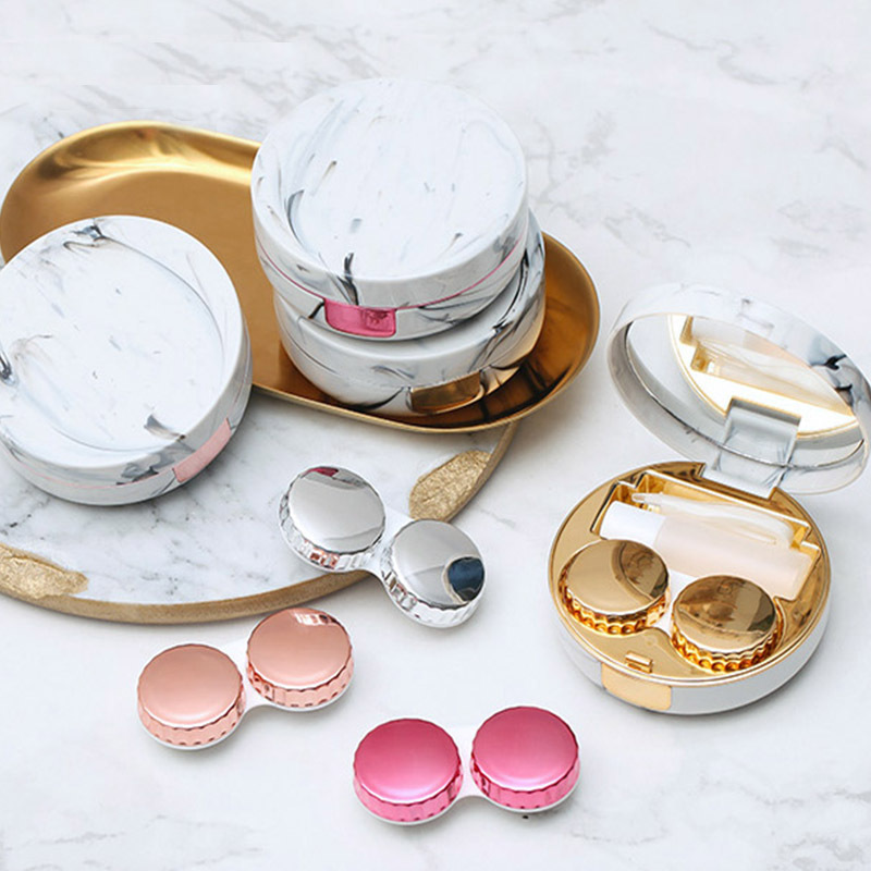 Marble Surface Contact Lenses Case With Mirror Travel Glasses Lenses Box For Eyes Care Kit Soaking Contact Lenses Eyewear