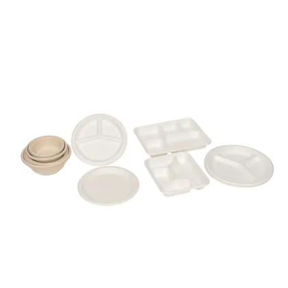 customized green disposable sugarcane tableware compostable bio degradable bagasse paper plate
