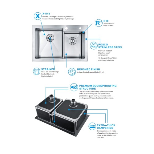 수제 더블 보울 SUS304 Topmount Kitchen Sink