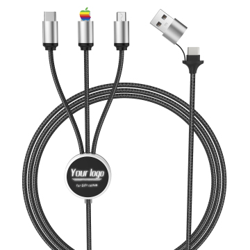 OEM Glow Multi Phone Charger - Fast Charging Nylon USB PD 3 5-in-1 LED Logo Cable for Promotional Gifts