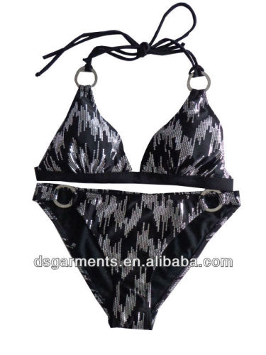 Foil silver black bikini swimwear