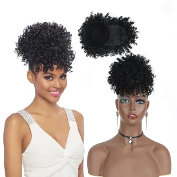 Drawstring Puff Ponytail Afro Kinky Curly Synthetic Ponytail with Bangs Short Afro Pony Tail Clip in Ponytail Hair Extension