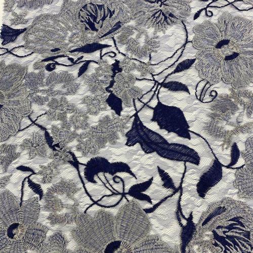 Retro Multicolor Embroidery On Nylon Mesh Fabric European