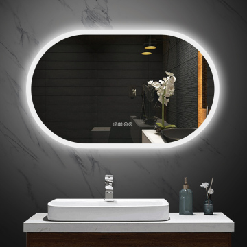 Mirador inteligente de baño de pantalla táctil sin marco contemporáneo con luces LED retroiluminadas y tenues
