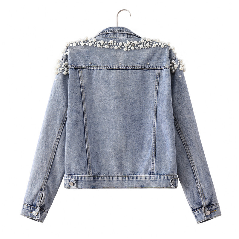 Bead Studded Denim Lady Blouse Jacket