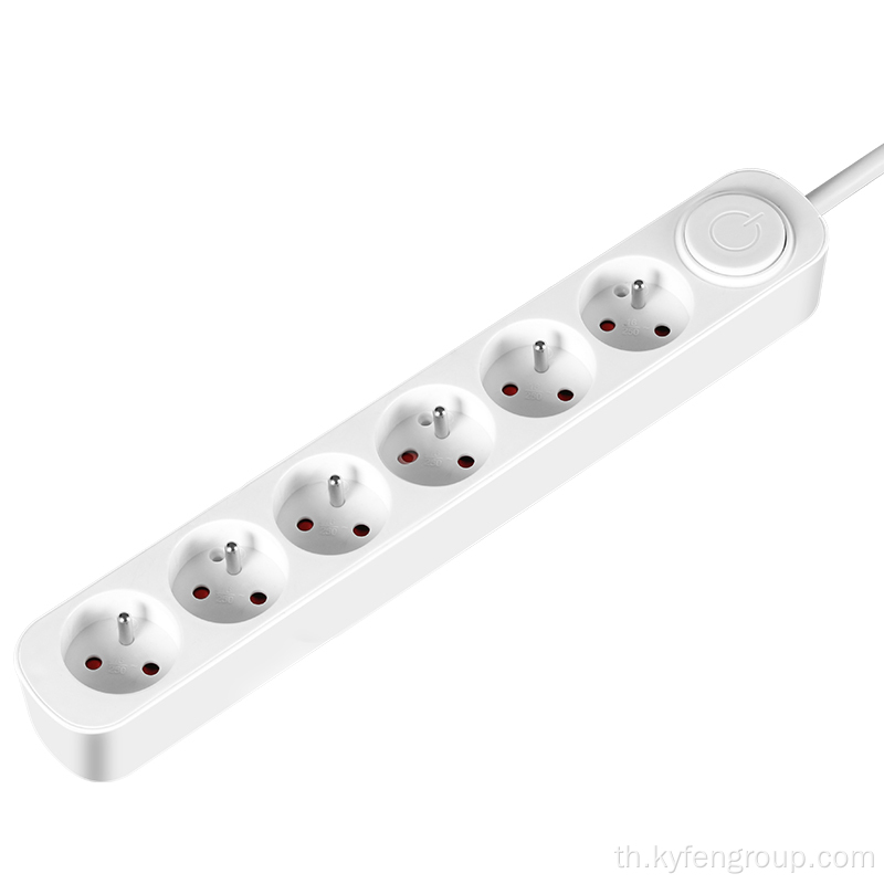แถบไฟฟ้า 6-Socket France 6-Socket พร้อมปุ่ม