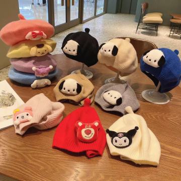 Cute Cartoon Pacha Dog Design Winter Knit Hats for Children: Girls' Berets & Boys' Pullover Beanies