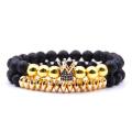 8MM Lava Stone Beads Alloy Crown Charm Bracelets