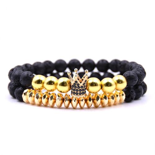 8 MM Howlite Beads Gold Crown Alloy Charm Bracelet for Women