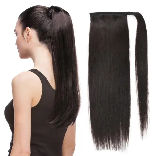 100% Remy Indian Real Ponytail Hair Long Straight Full Thick Wrap Around Human Hair Ponytail Hair extensions