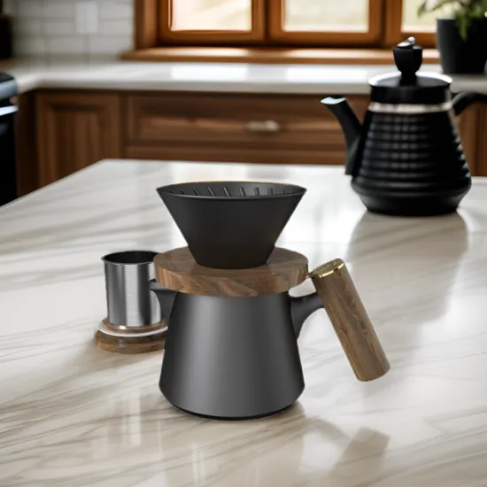 DHPO Wooden Stand Ceramic Pour Over Coffee Dripper