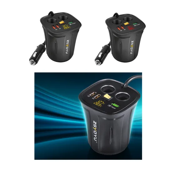 Wholesale LED Voltmeter Temperature Car Cup Holder with 3 USB Charger and Cigarette Lighter Plug