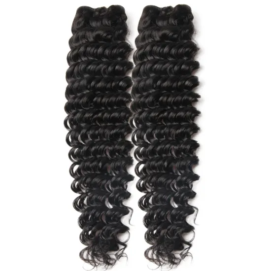 Double drawn deep curly bundles, malaysian deep curly human hair weave with closure