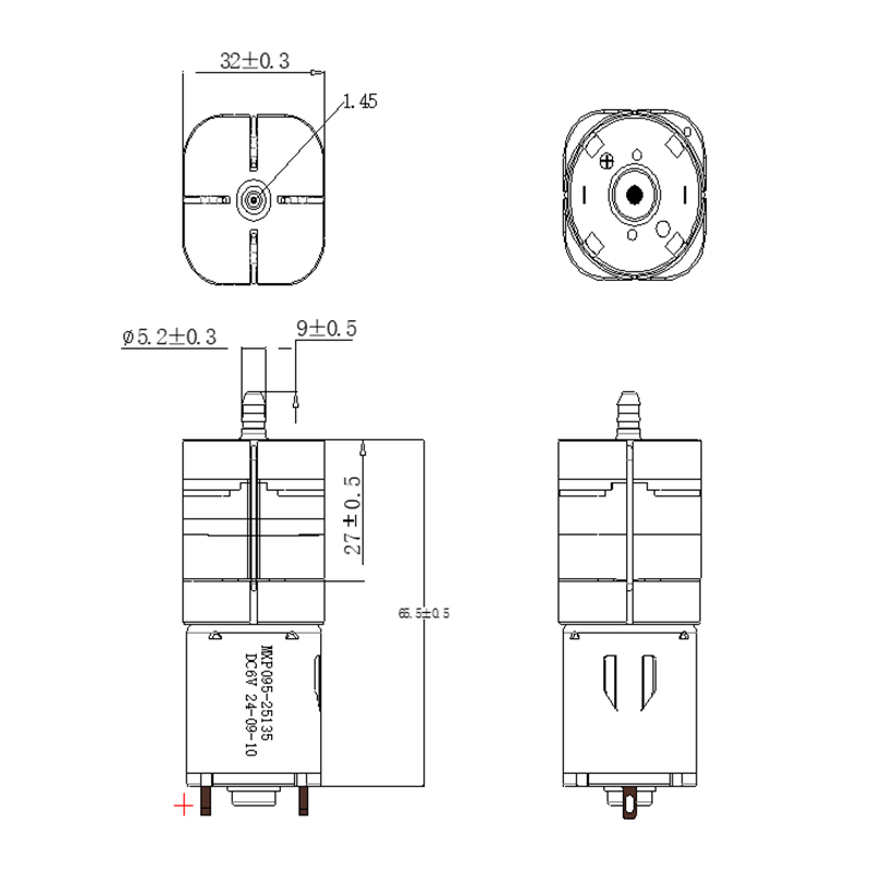 095 Brushed Motor Miniature Air Pump Dimensions