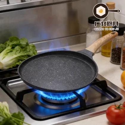Black Sand Nonstick Wood-Grain Handle Pancake Pan