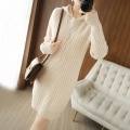 Hooded simple solid color knit dress for women