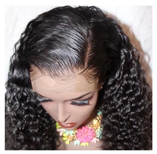 Mongolian Kinky Curly Human Virgin Hair Transparent Lace Frontal Wig Pre Plucked Full HD Swiss Lace Closure Wig For Black Women
