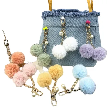Multi Color Pearl Pom Pom Self Defense Keychain Accessories