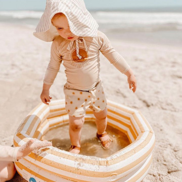 Neutral 2-Piece Long-Sleeved Sun Shirt and Shorts: Kids Summer Beachwear Set for Infants, Toddlers, and Boys - Swimming Suits with Rash Guard