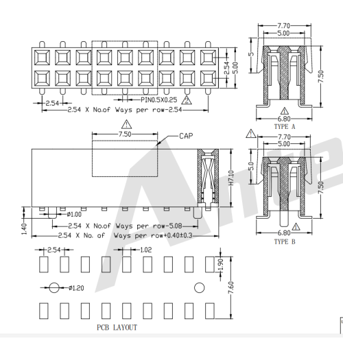 2.54 Female Header Dual Row SMT Type