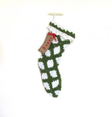 Christmas traditional stocking crochet classic green white