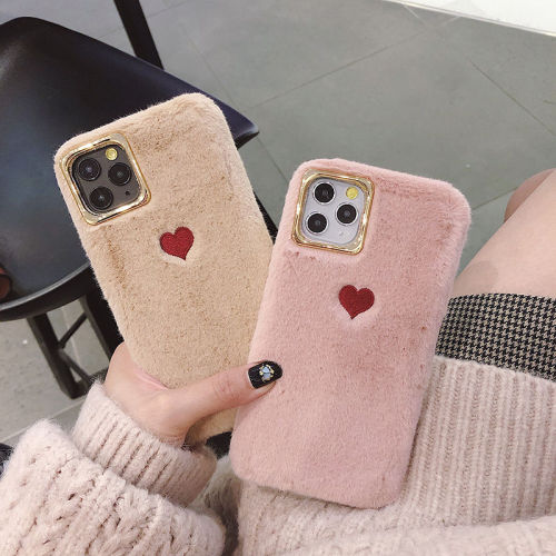 Cute love heart plush Phone Case embroidery