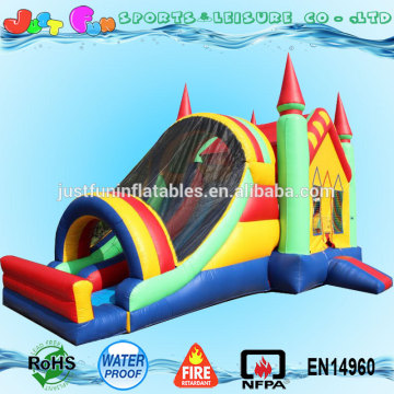 commercial inflatable bouncy castle with slide and safety netting