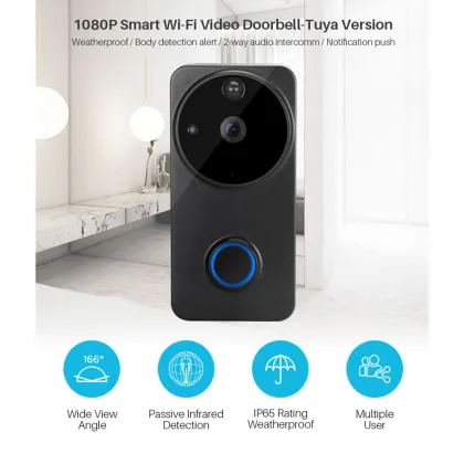 Tuya Smart Home WiFi Video Doorbell with Alexa, Google Cloud Recording, 6500mAh Battery, PIR Detection, 128GB
