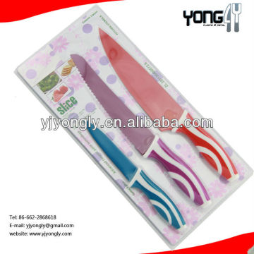 3pcs coated knife non-stick with double injection handle