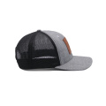 Brown Leather Patch Gray Trucker Hat for Men
