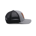 Chapeur de camionneur gris patch en cuir marron pour hommes