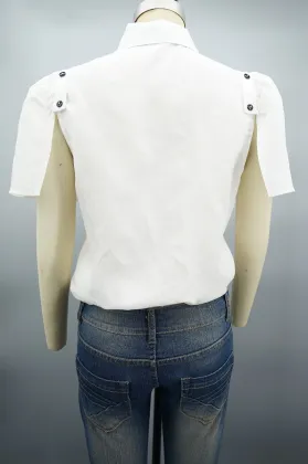 New Design Women Fashion Detachable Sleeves White Shirt