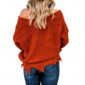 Women's V Neck Loose Knitted Sweater Long Sleeve