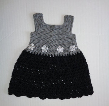 Girls Black & Gray Crochet Dress