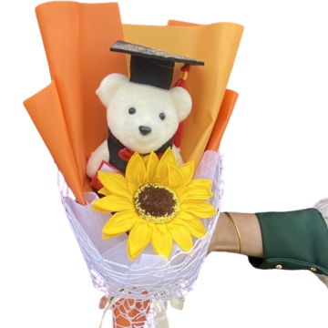 Orsacchiotto di laurea personalizzata con bouquet di fiori e logo