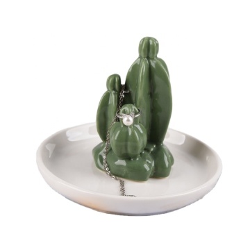 Handmade Dehua Green Cactus Ceramic Ring Holder - Birthday & Wedding Gift