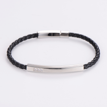 Simple Quality Leather Cord Bracelet with Zircon: Stylish 4mm Braided Design for Women and Men in 2023