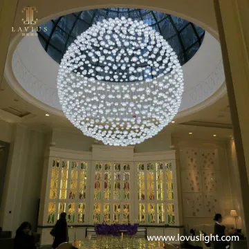 Large crystal ball shape custom shopping mall custom decorative chandelier white custom modern chandelier