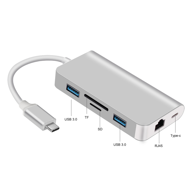 6 في 1 نوع محور USB3.0 منافذ SD / TF / RJ45