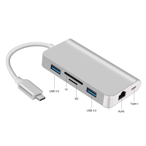 6 in 1 Type-C HUB USB3.0 Ports SD/TF/RJ45