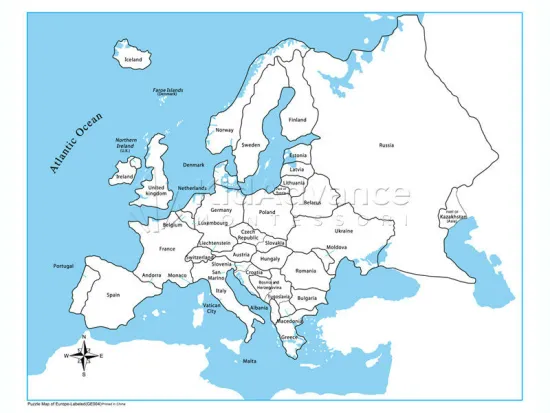 Montessori materials-Labeled Europe Control Map montessori teaching equipment
