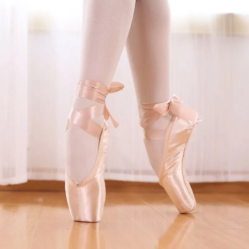 Professional Pointe Ballet Shoes in Shiny Satin Rose Gold for Girls and Adults