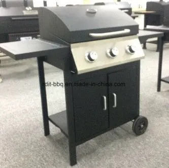 3 Tube Burners Gas BBQ Grill with Side Tables and Doors