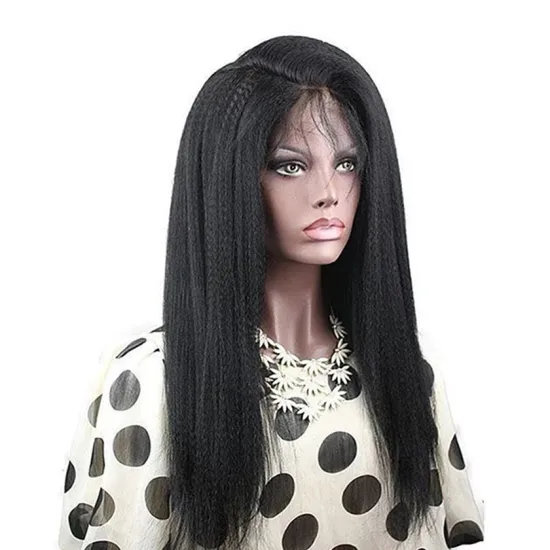 Kinky Straight Full Lace Wig Bleached Knots Human Hair Pre Plucked Yaki Hair Lace Wig with Bangs Transparent Lace Front Wigs