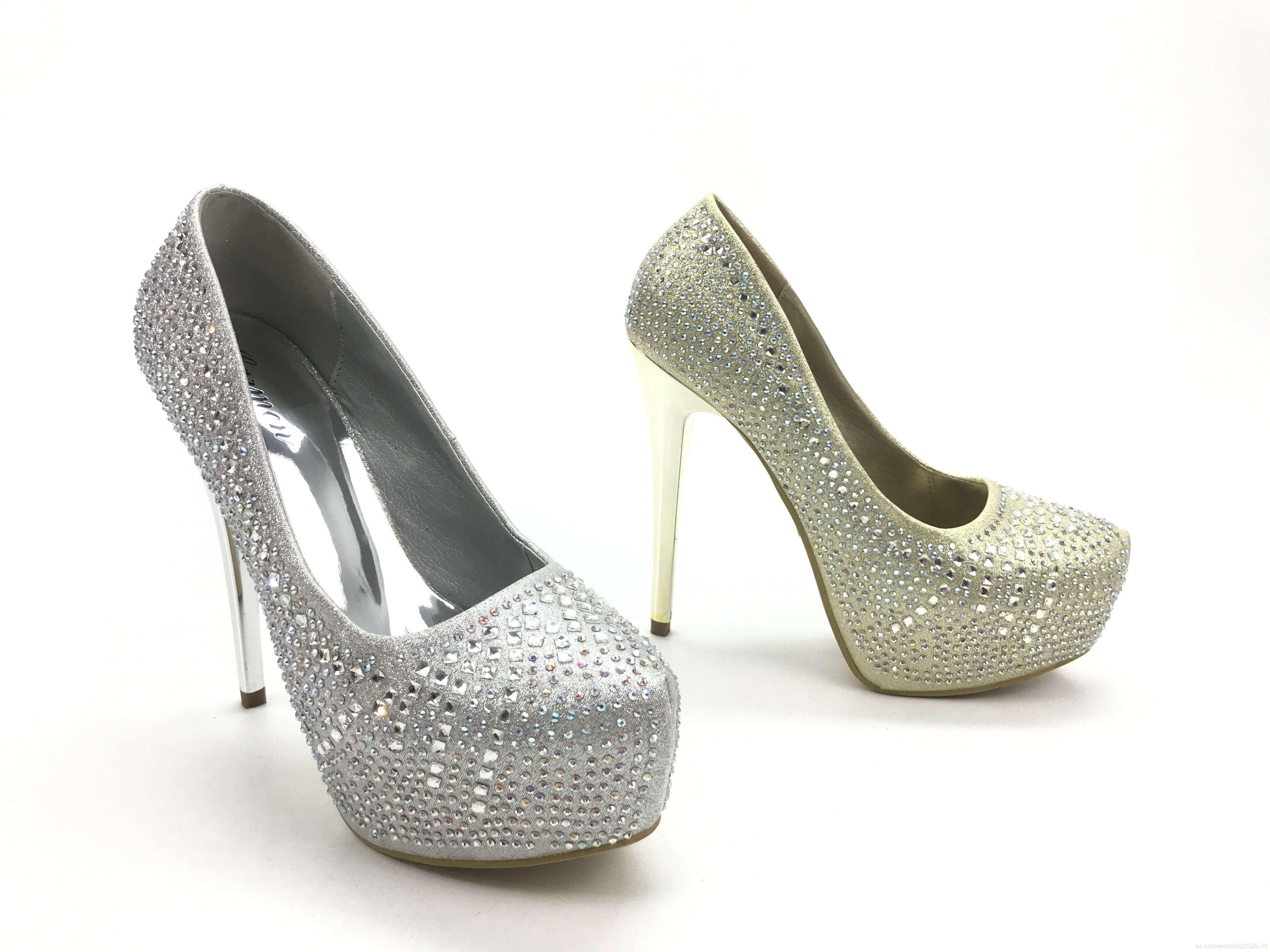 Bombas de plataforma del tacón delgado de diamantes de diamantes de imitación de mujeres brillantes